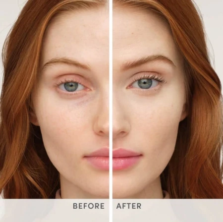 Before and after effect images showing smoother, more even and naturally radiant-looking skin after use.