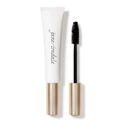 Jane Iredale Longest Lash Mascara in a white squeeze tube with gold cap and dense brush.