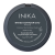 Back of INIKA Organic Baked Contour Duo in Almond, in a round matte graphite-black compact with product information.
