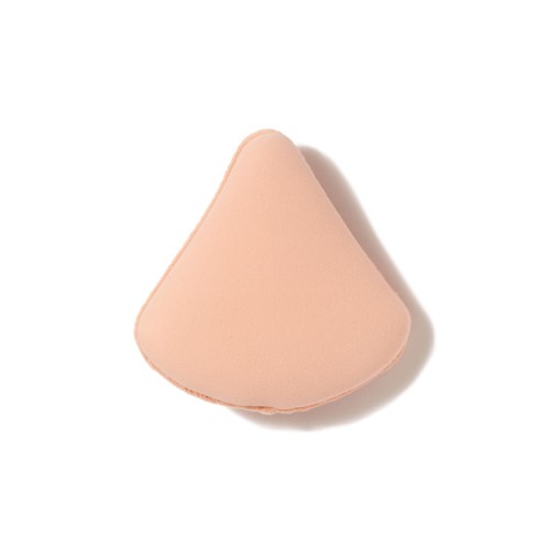 Jane Iredale Perfect & Set Dual-Sided Puff with beige triangular shape and satin logo ribbon.