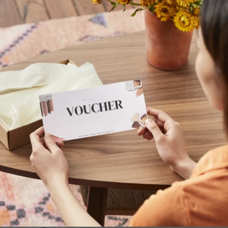 Elegant electronic gift voucher template for online beauty shopping.