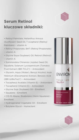 ENVIRON Tri-Retinoid Complex Retinol Serum bottle beside a list of key active ingredients.