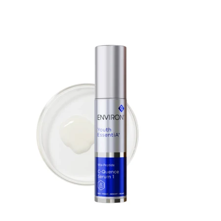 Premium silver pump bottle on a transparent creamy texture swatch.