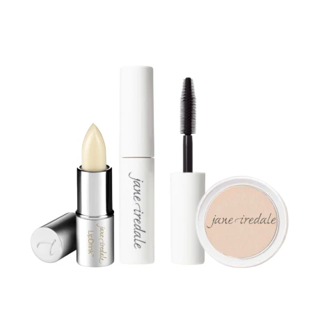 JANE IREDALE 3 Mini Products + Mirror Set kit contents and packaging.