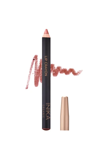 INIKA Organic Lip Crayon ROSE NUDE with a warm rosy nude colour swatch.