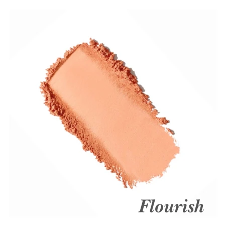 Flourish shade swatch of Jane Iredale PurePressed Blush in a warm coral pink.