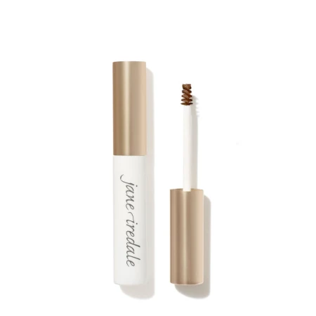 Jane Iredale PureBrow Brow Gel in white packaging with satin gold cap and precision micro-brush.