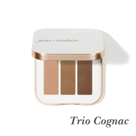 Triple Cognac eyeshadow trio with warm brown shades in shimmer, caramel and chestnut tones.