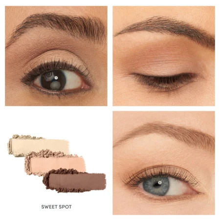 Sweet Spot eyeshadow look shown on the eyes of three different models.