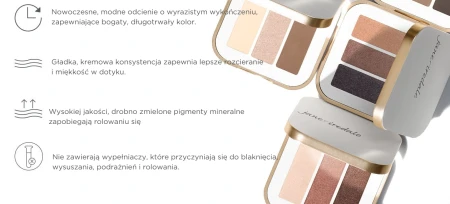 Jane Iredale PurePressed Eye Shadow Triple product graphic with four key features.