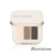 Riverstone eyeshadow trio with matte vanilla beige, cool brown and smoky grey-brown shades.