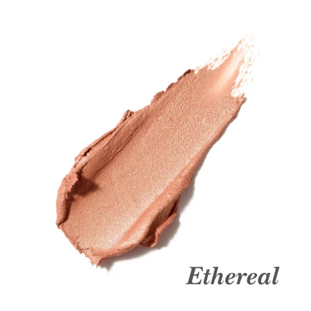 Ethereal shade swatch of Jane Iredale Glow Time Blush in peachy pink with golden shimmer.