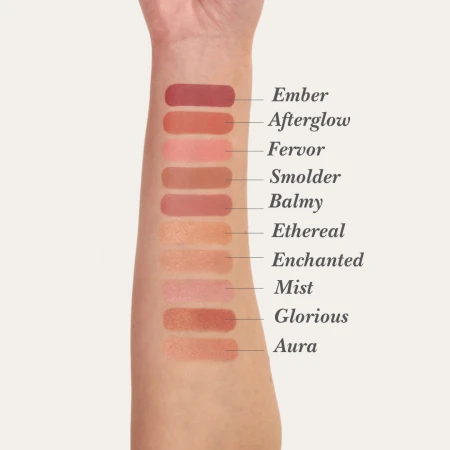 All Jane Iredale Glow Time Blush shades swatched on a model's fair arm.
