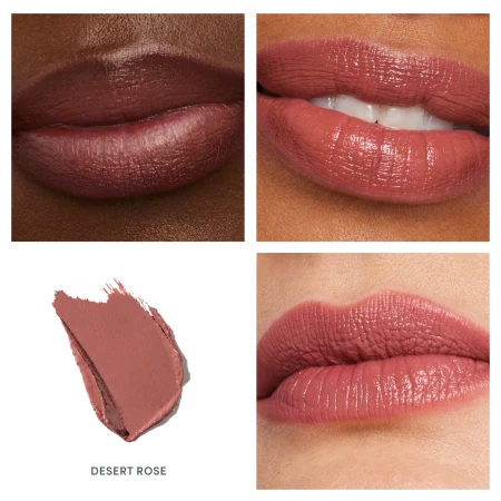 Desert Rose shade of Jane Iredale ColorLuxe lipstick in a warm muted rose with brown-salmon tones.