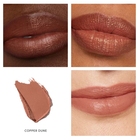 Copper Dune shade of Jane Iredale ColorLuxe lipstick in a soft brown with copper-gold sheen.