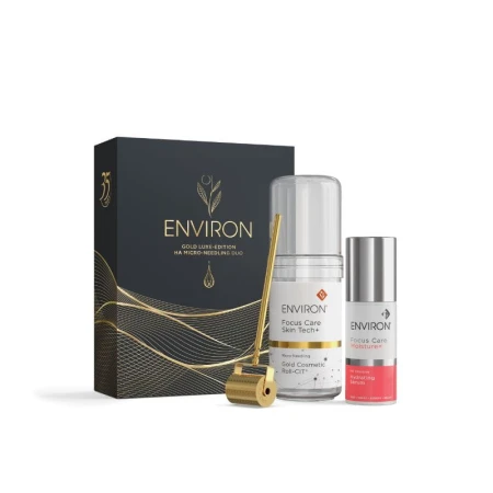 ENVIRON Gold Luxe Edition HA Micro-Needling Duo in black gift box with Gold Cosmetic Roll-CIT and Intensive Hydrating Serum.