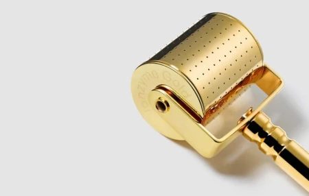 ENVIRON Gold Luxe HA Serum and Gold Roll-CIT set detail for a luxury at-home skincare ritual.