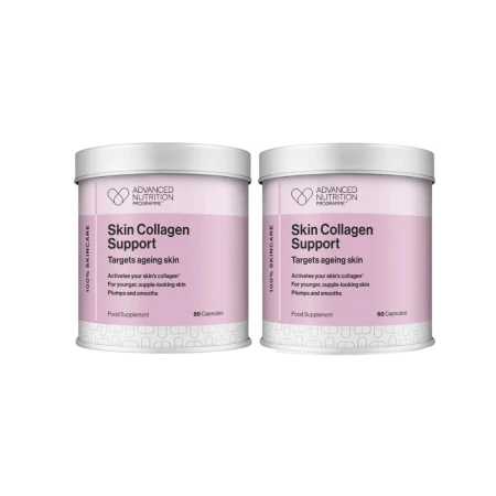 Two Advanced Nutrition Programme Skin Collagen Support tins, each containing 60 capsules.