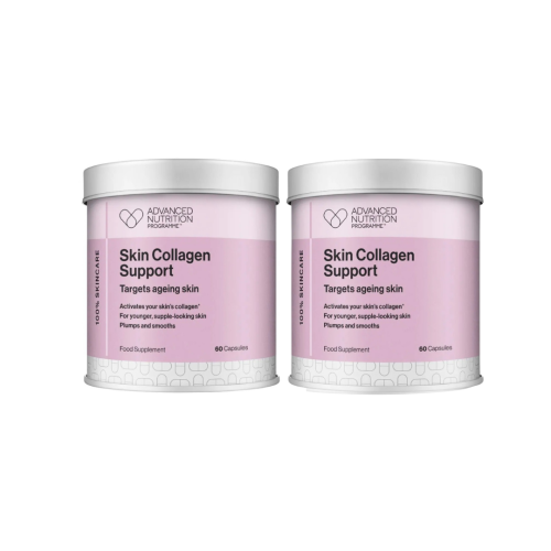 Two Advanced Nutrition Programme Skin Collagen Support tins, each containing 60 capsules.