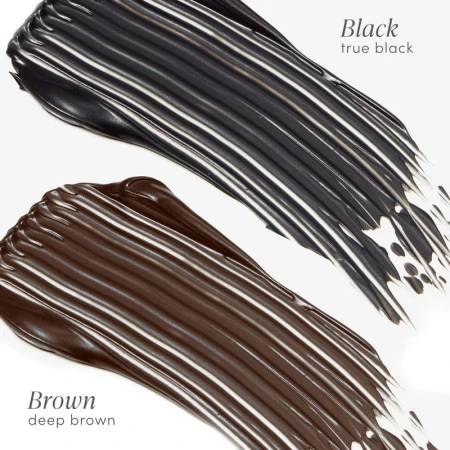 Czarny and Brązowy Lash Fixation mascara color swatches on a white background.