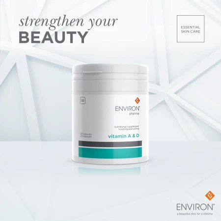 ENVIRON PHARMA Vitamin A & D white supplement tube with green accents and matte label.