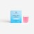 Rejuvenated Collagen Shots box with a glass of prepared pink collagen drink.