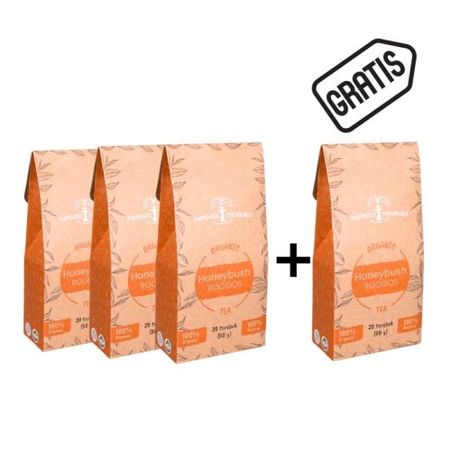 Rooibos Honeybush Tea 3 + 1 FREE set with one pack marked as free.