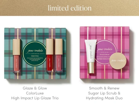 Jane Iredale Smooth & Renew lip-care duo in a pink checked gift box