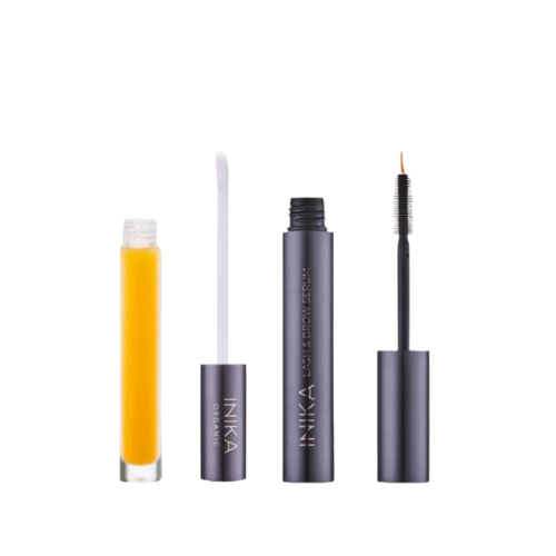 INIKA Organic Lash Brow Serum and Lip Serum set shown side by side
