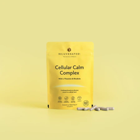 Rejuvenated Cellular Calm Complex pack on a yellow background.