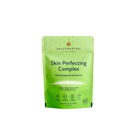 Main Rejuvenated Skin Perfecting Complex pack described as a vegan collagen-support formula.