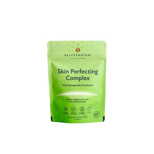 Main Rejuvenated Skin Perfecting Complex pack described as a vegan collagen-support formula.