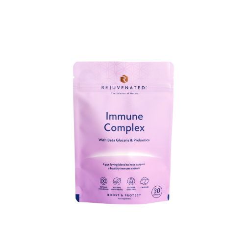 Main Rejuvenated Immune Complex lavender capsule pack with beige capsules.