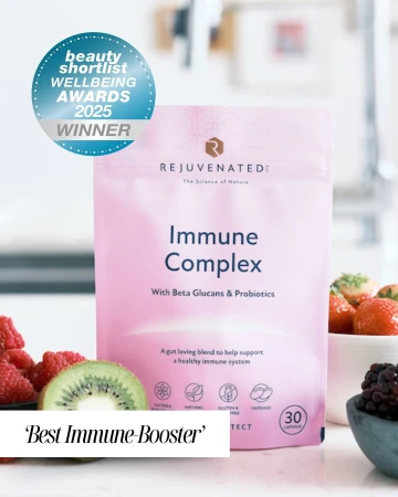 Rejuvenated Immune Complex pack with Beauty Awards Best Immune Booster badge.