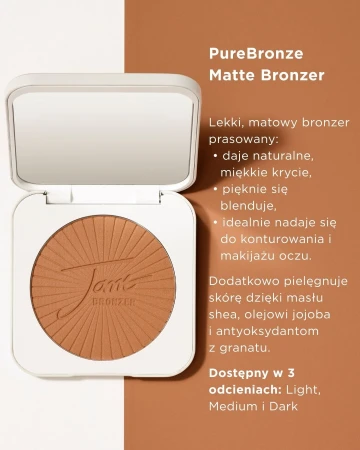 Jane Iredale PureBronze Matte Bronzer educational product graphic.