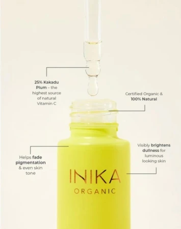 Drop of INIKA Organic Kakadu Plum Vitamin C Booster serum falling from the pipette