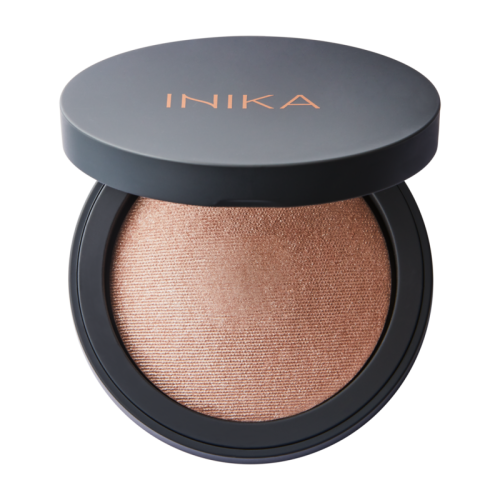 INIKA Organic Baked Illuminisor STARLIGHT rose-copper highlighter in a black compact