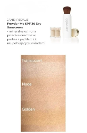 Powder-Me SPF 30 shade swatches shown on a woman's forearm with light to medium skin tone.