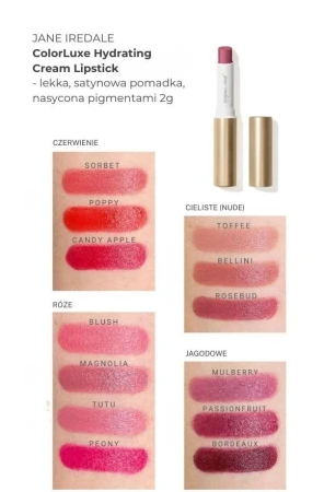 ColorLuxe Hydrating Cream Lipstick shade swatches on a forearm with light to medium skin tone.