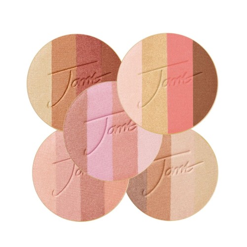 Five Jane Iredale PureBronze Shimmer Bronzer Refill shade combinations arranged on a black background.