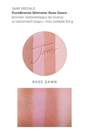 Jane Iredale PureBronze Shimmer Bronzer Refill in Rose Dawn with a rosy luminous swatch.