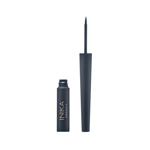 INIKA Organic Liquid Eyeliner Black opened with fine precision applicator