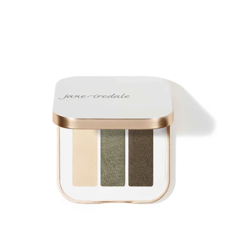Harmony shade of Jane Iredale PurePressed Eye Shadow Triple in a white compact.