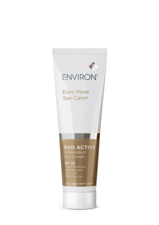 Packshot of Environ RAD ACTIVÉ Antioxidant Sun Cream SPF20 in a white and gold tube