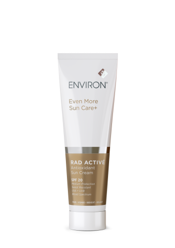 Packshot of Environ RAD ACTIVÉ Antioxidant Sun Cream SPF20 in a white and gold tube