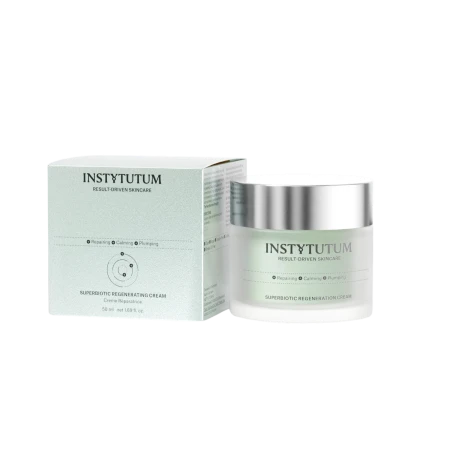INSTYTUTUM SuperBiotic Regenerating Cream packshot with outer carton and jar in a mint-toned design.