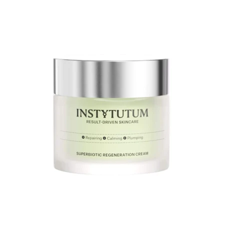 INSTYTUTUM SuperBiotic Regenerating Cream jar on a black background showing the elegant luxury packaging.