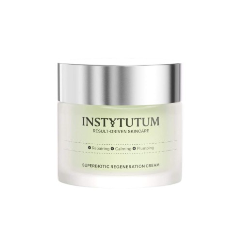 INSTYTUTUM SuperBiotic Regenerating Cream jar on a black background showing the elegant luxury packaging.