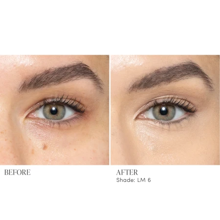 Before and after comparison showing under-eye coverage and brightening with Jane Iredale Skintuition Concealer.