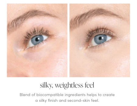 Before and after under-eye result showing smoother, brighter-looking skin after concealer application.